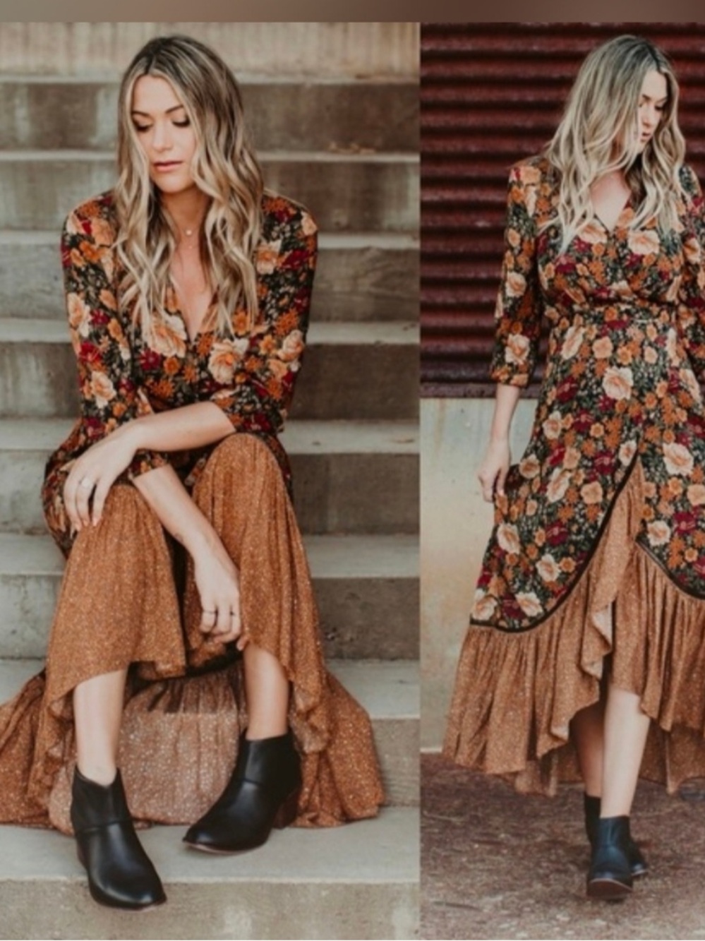 FARM Rio Floral Wrap Maxi Dress in Rust Floral - Picture 2 of 5